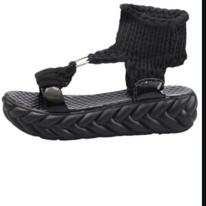 Platform Braided Women's Black Fabric Sandals Size 10 US